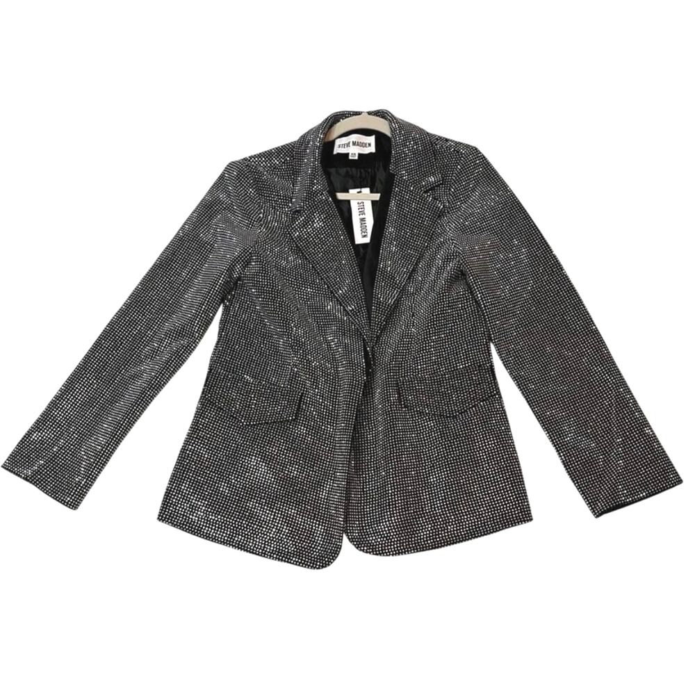 Steve Madden Aya Rhinestone Blazer XS Silver Black NWT Party Jacket